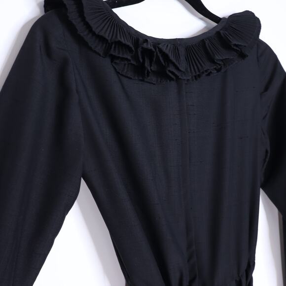 VICTOR COSTA Vintage 90s Midi Dress Black Ruffled Trim Long Sleeve Women's 4 - Picture 5 of 9